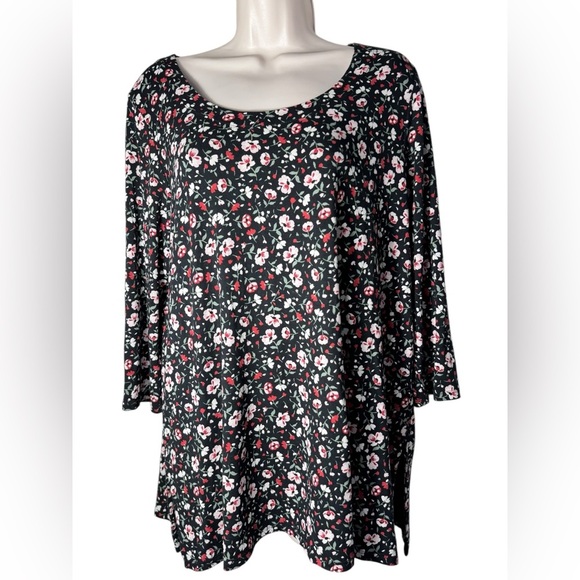 J.Jill Wearever Collection Floral Scoop-Neck Black Tunic Medium - Picture 3 of 12